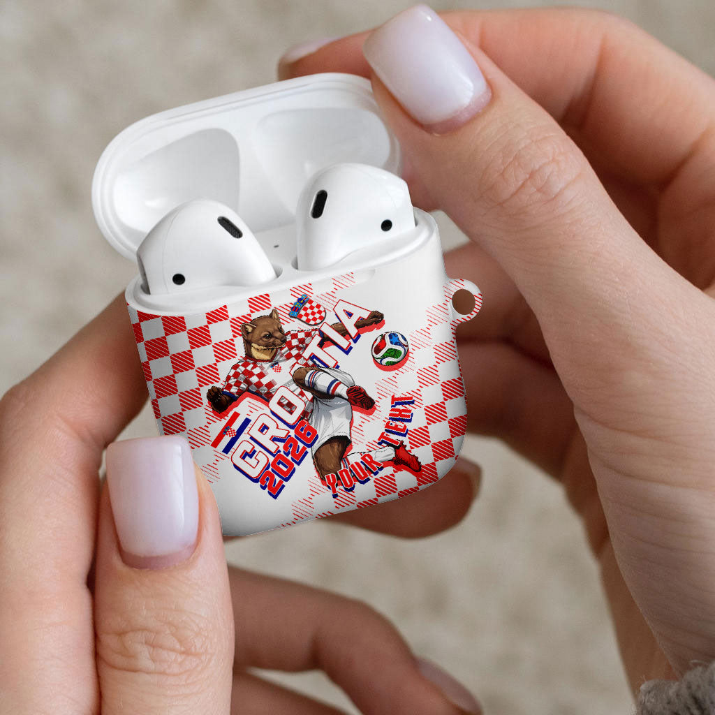 Personalized Croatia Soccer 2026 AirPods Case Funa Zlatica Football Mascot - Sahovnica Croatian Checkerboard