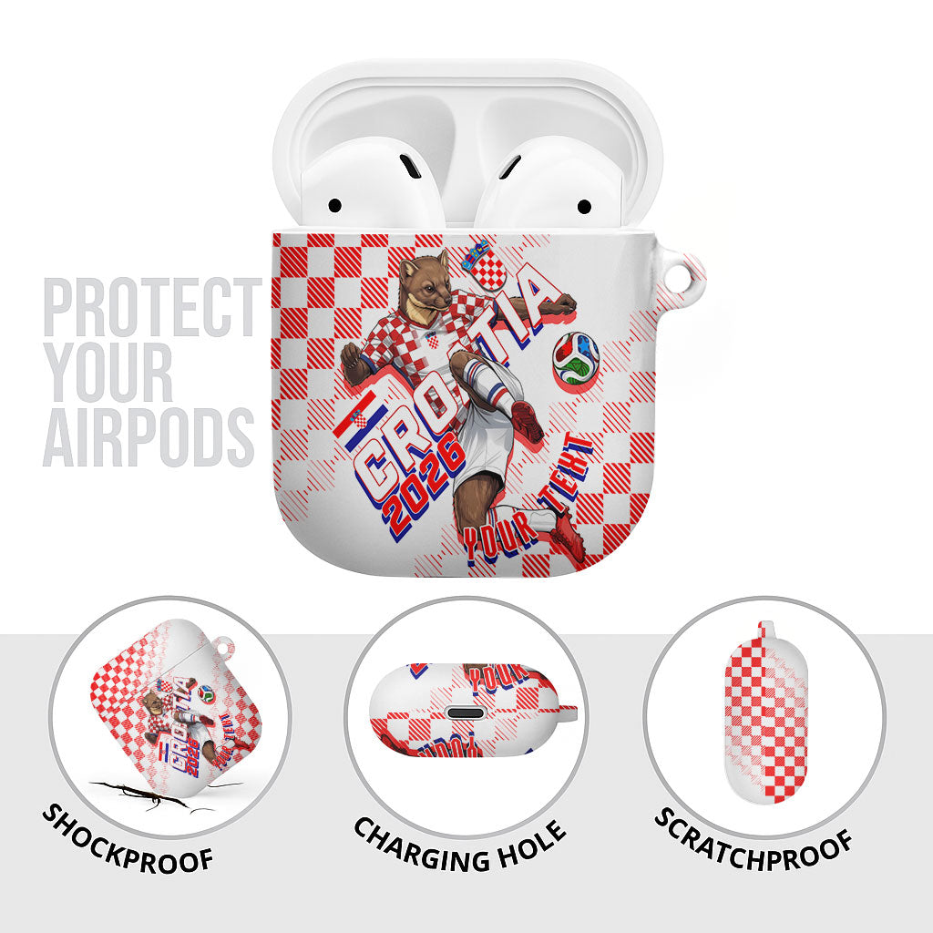 Personalized Croatia Soccer 2026 AirPods Case Funa Zlatica Football Mascot - Sahovnica Croatian Checkerboard