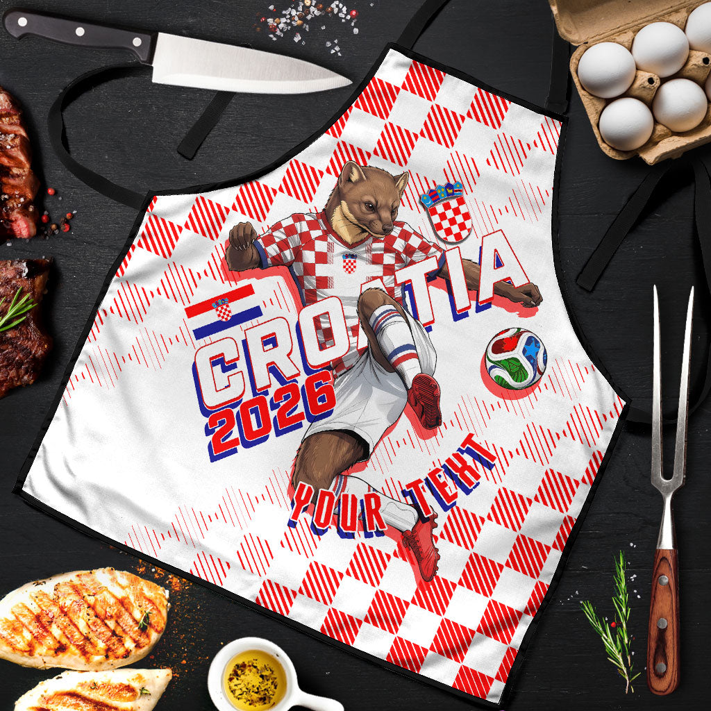 Personalized Croatia Soccer 2026 Apron Funa Zlatica Football Mascot - Sahovnica Croatian Checkerboard
