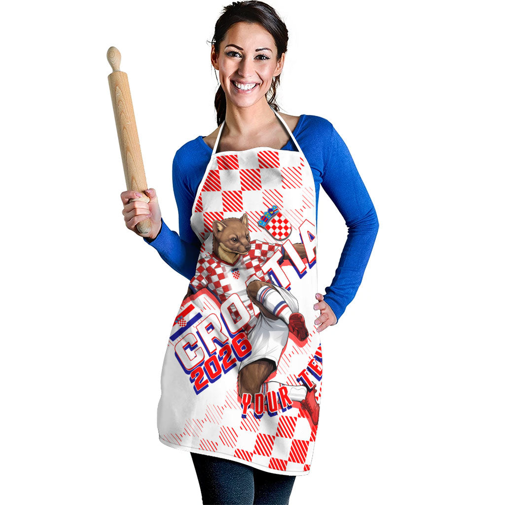 Personalized Croatia Soccer 2026 Apron Funa Zlatica Football Mascot - Sahovnica Croatian Checkerboard