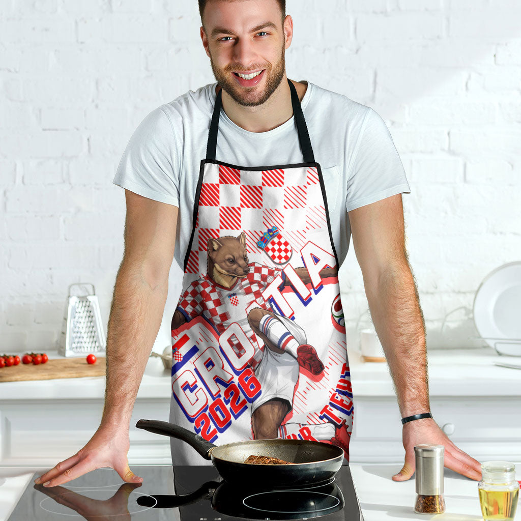 Personalized Croatia Soccer 2026 Apron Funa Zlatica Football Mascot - Sahovnica Croatian Checkerboard