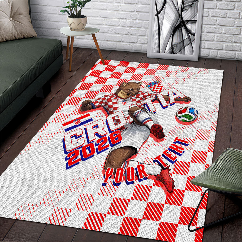 Personalized Croatia Soccer 2026 Area Rug Funa Zlatica Football Mascot - Sahovnica Croatian Checkerboard