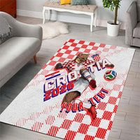 Personalized Croatia Soccer 2026 Area Rug Funa Zlatica Football Mascot - Sahovnica Croatian Checkerboard