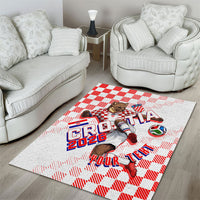 Personalized Croatia Soccer 2026 Area Rug Funa Zlatica Football Mascot - Sahovnica Croatian Checkerboard