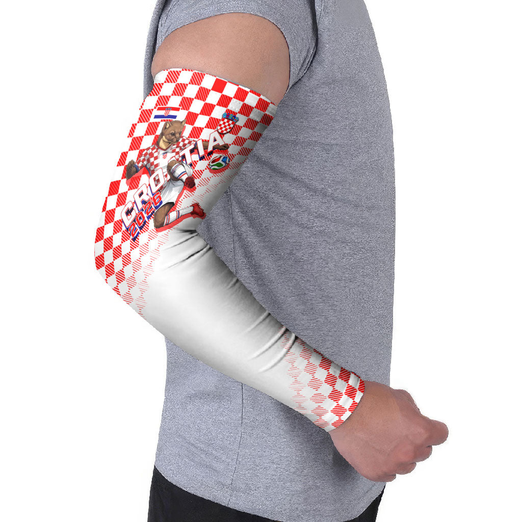 Personalized Croatia Soccer 2026 Arm Sleeves Funa Zlatica Football Mascot - Sahovnica Croatian Checkerboard
