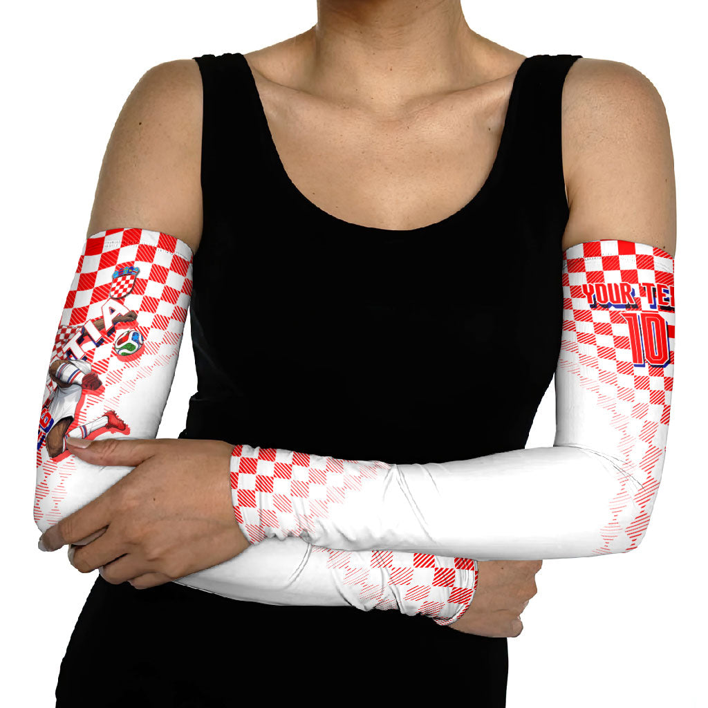 Personalized Croatia Soccer 2026 Arm Sleeves Funa Zlatica Football Mascot - Sahovnica Croatian Checkerboard