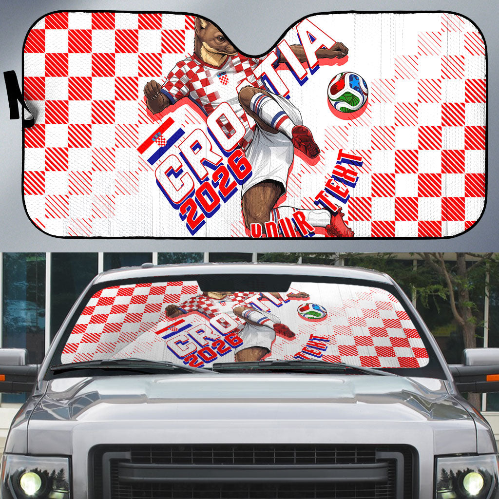 Personalized Croatia Soccer 2026 Auto Sun Shade Funa Zlatica Football Mascot - Sahovnica Croatian Checkerboard