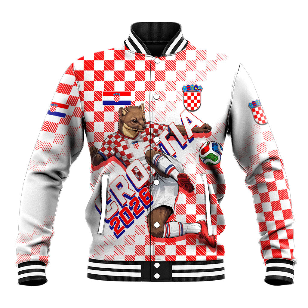 Personalized Croatia Soccer 2026 Baseball Jacket Funa Zlatica Football Mascot - Sahovnica Croatian Checkerboard