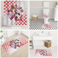 Personalized Croatia Soccer 2026 Bathroom Set Funa Zlatica Football Mascot - Sahovnica Croatian Checkerboard