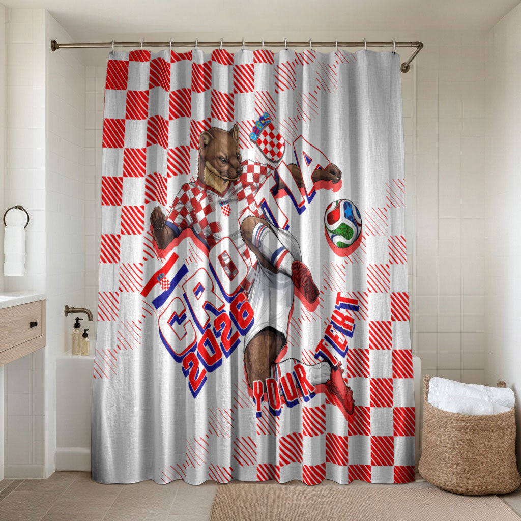 Personalized Croatia Soccer 2026 Bathroom Set Funa Zlatica Football Mascot - Sahovnica Croatian Checkerboard