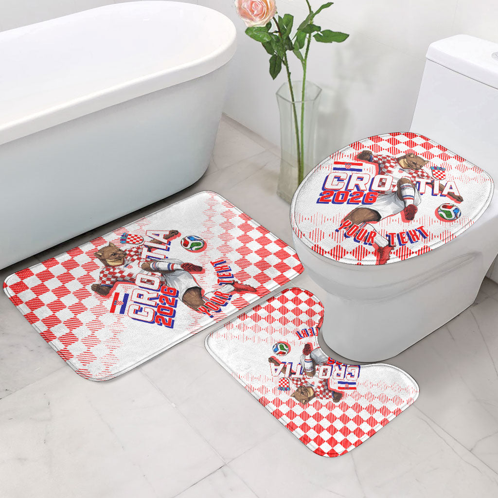 Personalized Croatia Soccer 2026 Bathroom Set Funa Zlatica Football Mascot - Sahovnica Croatian Checkerboard