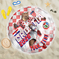 Personalized Croatia Soccer 2026 Beach Blanket Funa Zlatica Football Mascot - Sahovnica Croatian Checkerboard