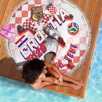 Personalized Croatia Soccer 2026 Beach Blanket Funa Zlatica Football Mascot - Sahovnica Croatian Checkerboard