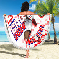 Personalized Croatia Soccer 2026 Beach Blanket Funa Zlatica Football Mascot - Sahovnica Croatian Checkerboard