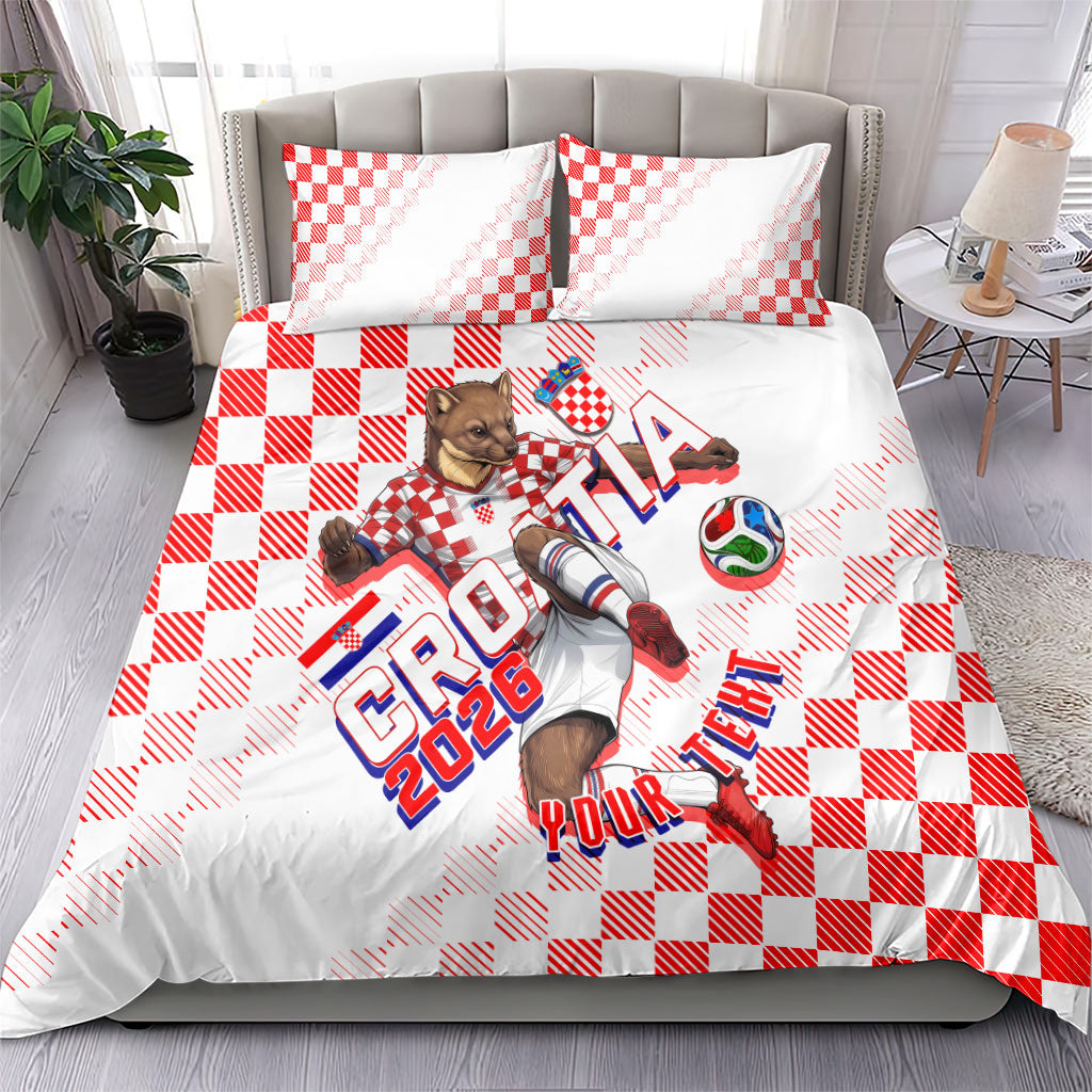Personalized Croatia Soccer 2026 Bedding Set Funa Zlatica Football Mascot - Sahovnica Croatian Checkerboard