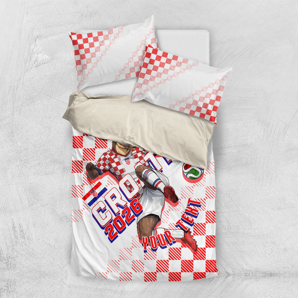 Personalized Croatia Soccer 2026 Bedding Set Funa Zlatica Football Mascot - Sahovnica Croatian Checkerboard