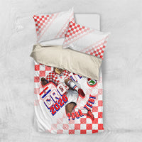Personalized Croatia Soccer 2026 Bedding Set Funa Zlatica Football Mascot - Sahovnica Croatian Checkerboard