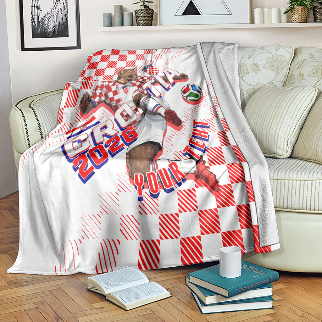 Personalized Croatia Soccer 2026 Blanket Funa Zlatica Football Mascot - Sahovnica Croatian Checkerboard