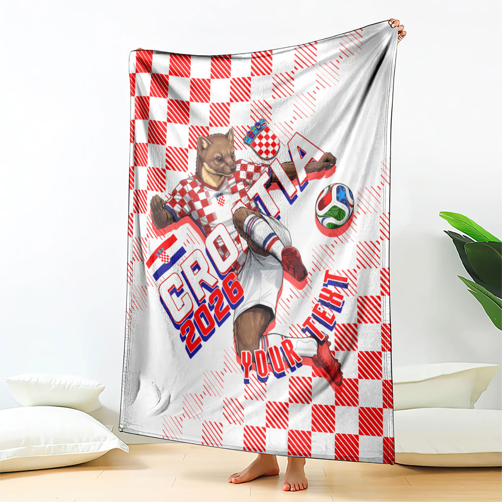 Personalized Croatia Soccer 2026 Blanket Funa Zlatica Football Mascot - Sahovnica Croatian Checkerboard