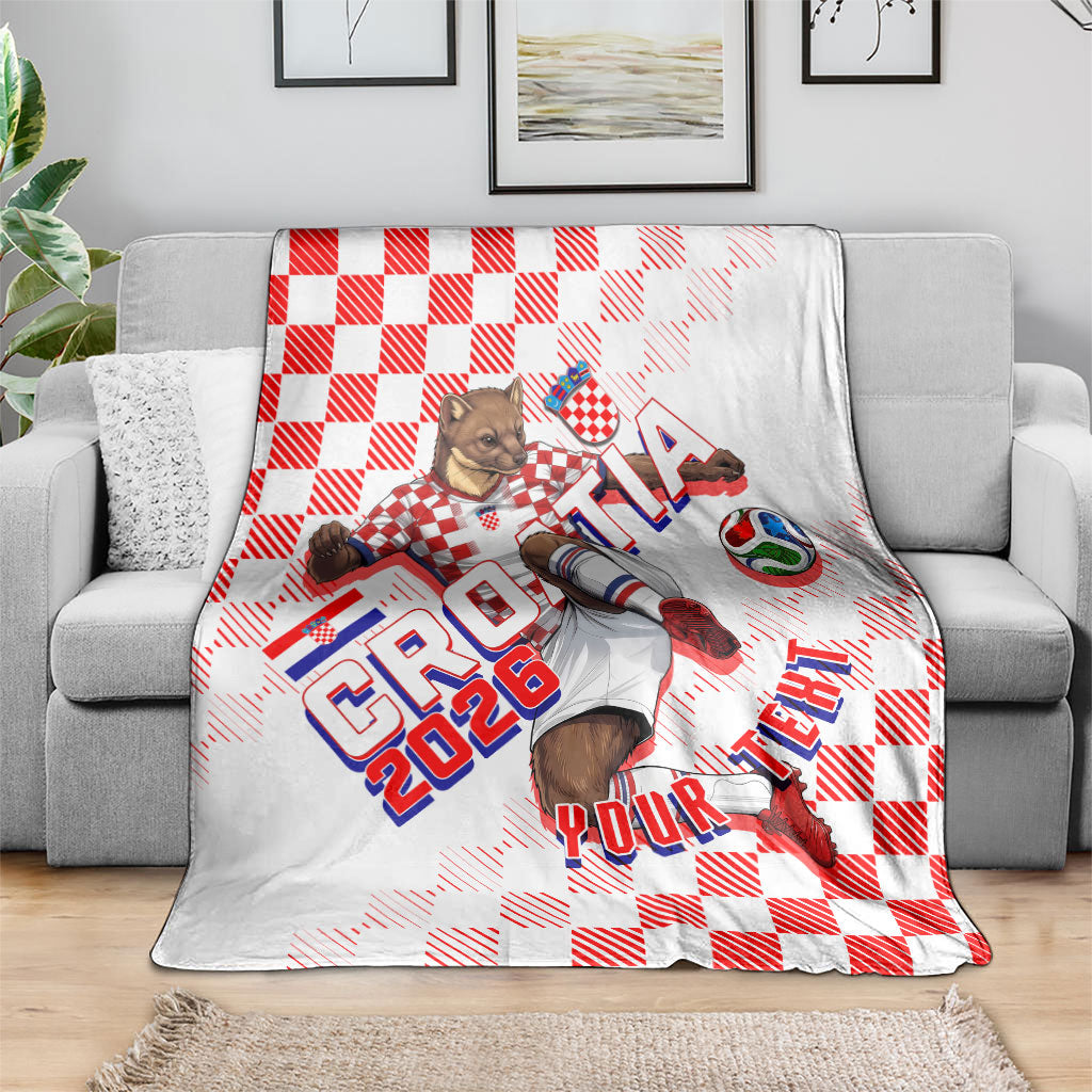 Personalized Croatia Soccer 2026 Blanket Funa Zlatica Football Mascot - Sahovnica Croatian Checkerboard