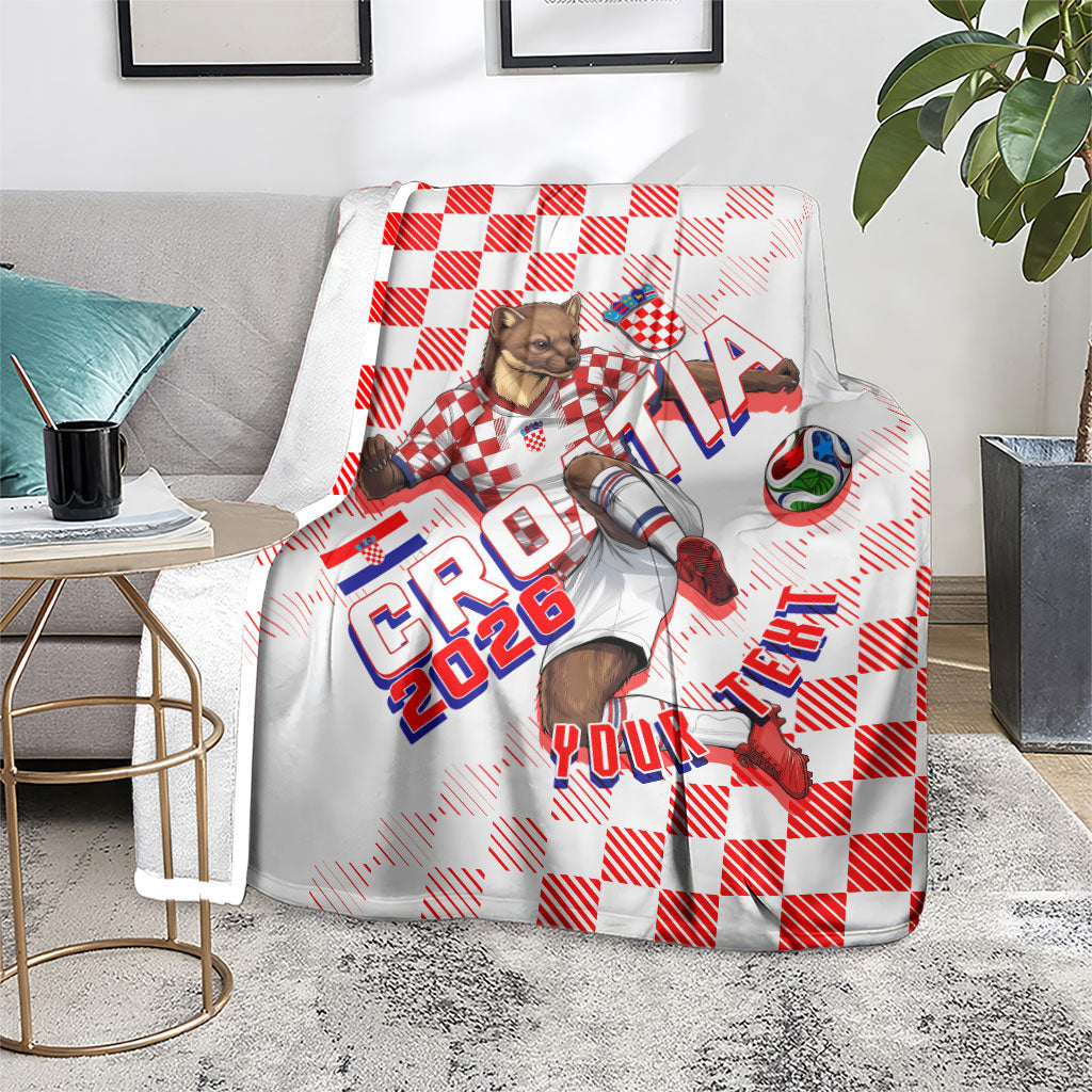 Personalized Croatia Soccer 2026 Blanket Funa Zlatica Football Mascot - Sahovnica Croatian Checkerboard