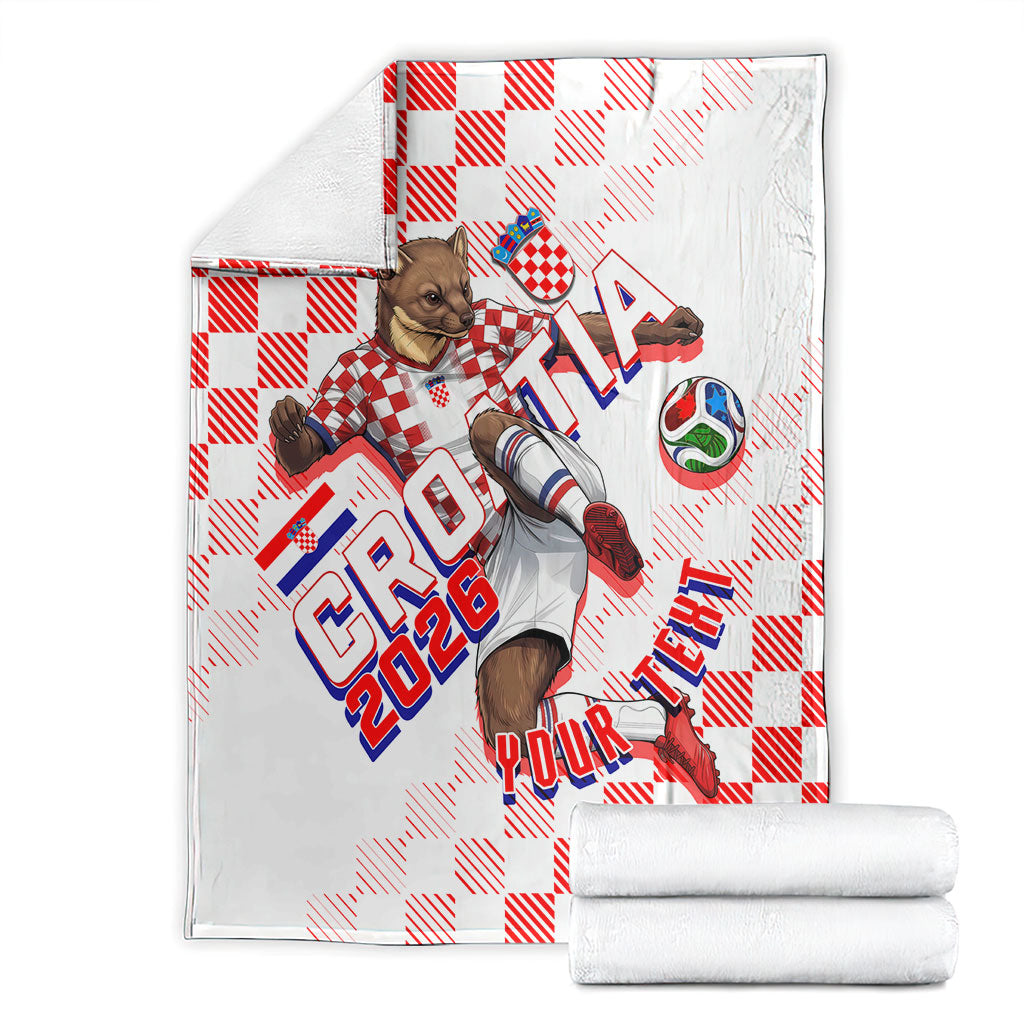 Personalized Croatia Soccer 2026 Blanket Funa Zlatica Football Mascot - Sahovnica Croatian Checkerboard
