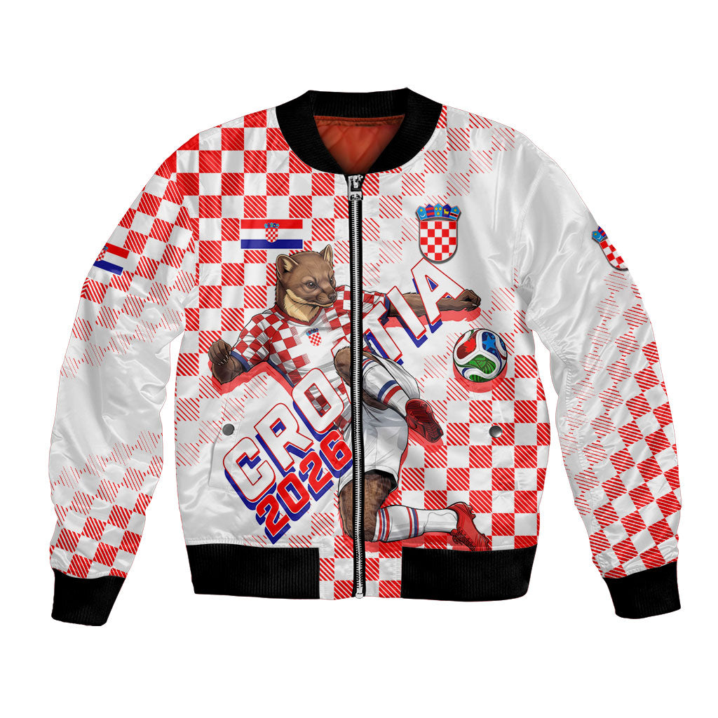 Personalized Croatia Soccer 2026 Bomber Jacket Funa Zlatica Football Mascot - Sahovnica Croatian Checkerboard