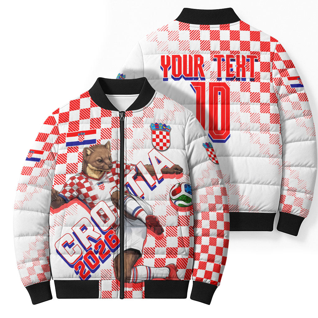 Personalized Croatia Soccer 2026 Bomber Puffer Jacket Funa Zlatica Football Mascot - Sahovnica Croatian Checkerboard