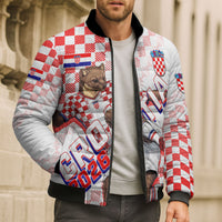 Personalized Croatia Soccer 2026 Bomber Puffer Jacket Funa Zlatica Football Mascot - Sahovnica Croatian Checkerboard