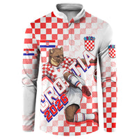 Personalized Croatia Soccer 2026 Button Sweatshirt Funa Zlatica Football Mascot - Sahovnica Croatian Checkerboard