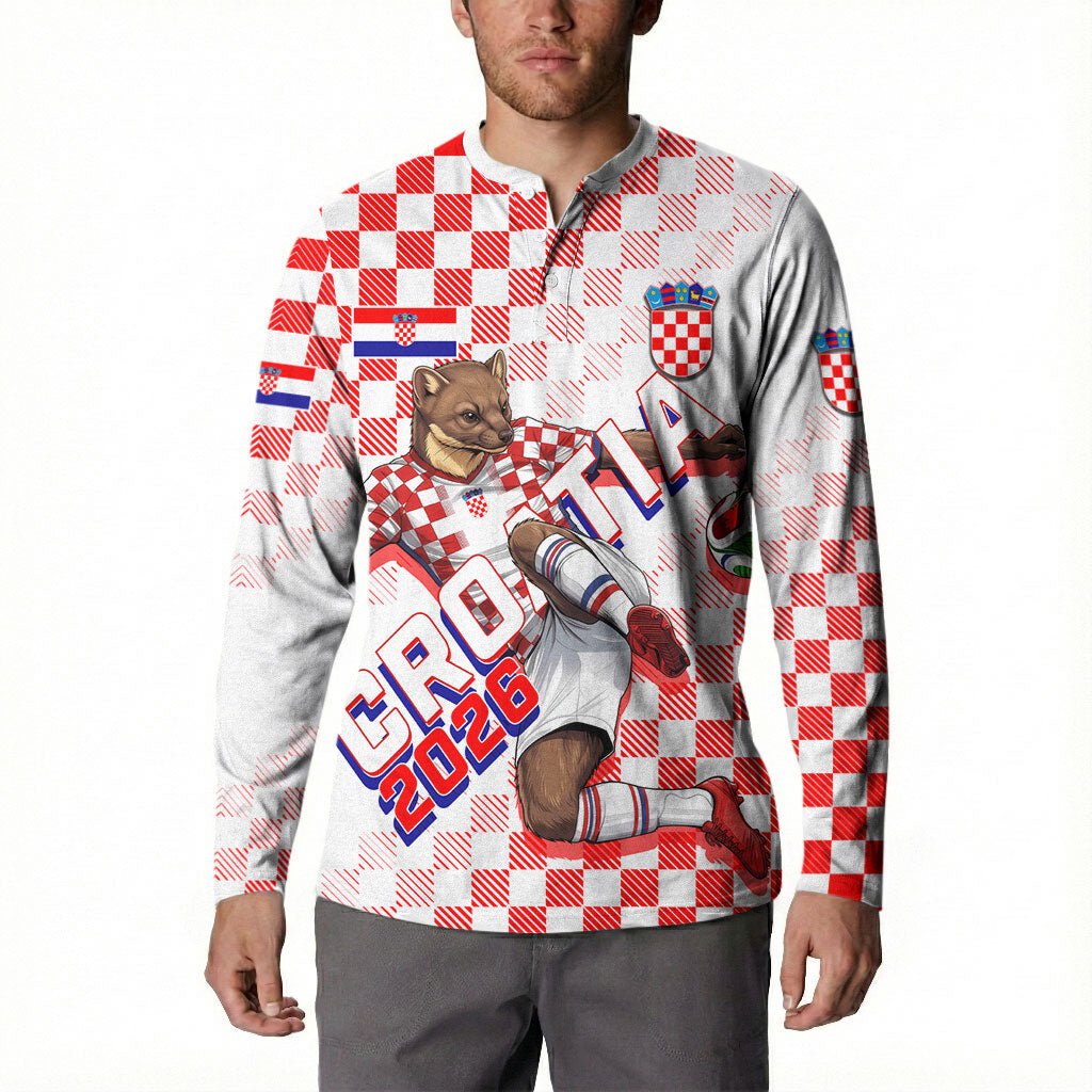 Personalized Croatia Soccer 2026 Button Sweatshirt Funa Zlatica Football Mascot - Sahovnica Croatian Checkerboard
