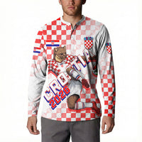 Personalized Croatia Soccer 2026 Button Sweatshirt Funa Zlatica Football Mascot - Sahovnica Croatian Checkerboard
