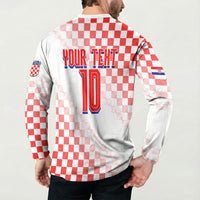 Personalized Croatia Soccer 2026 Button Sweatshirt Funa Zlatica Football Mascot - Sahovnica Croatian Checkerboard