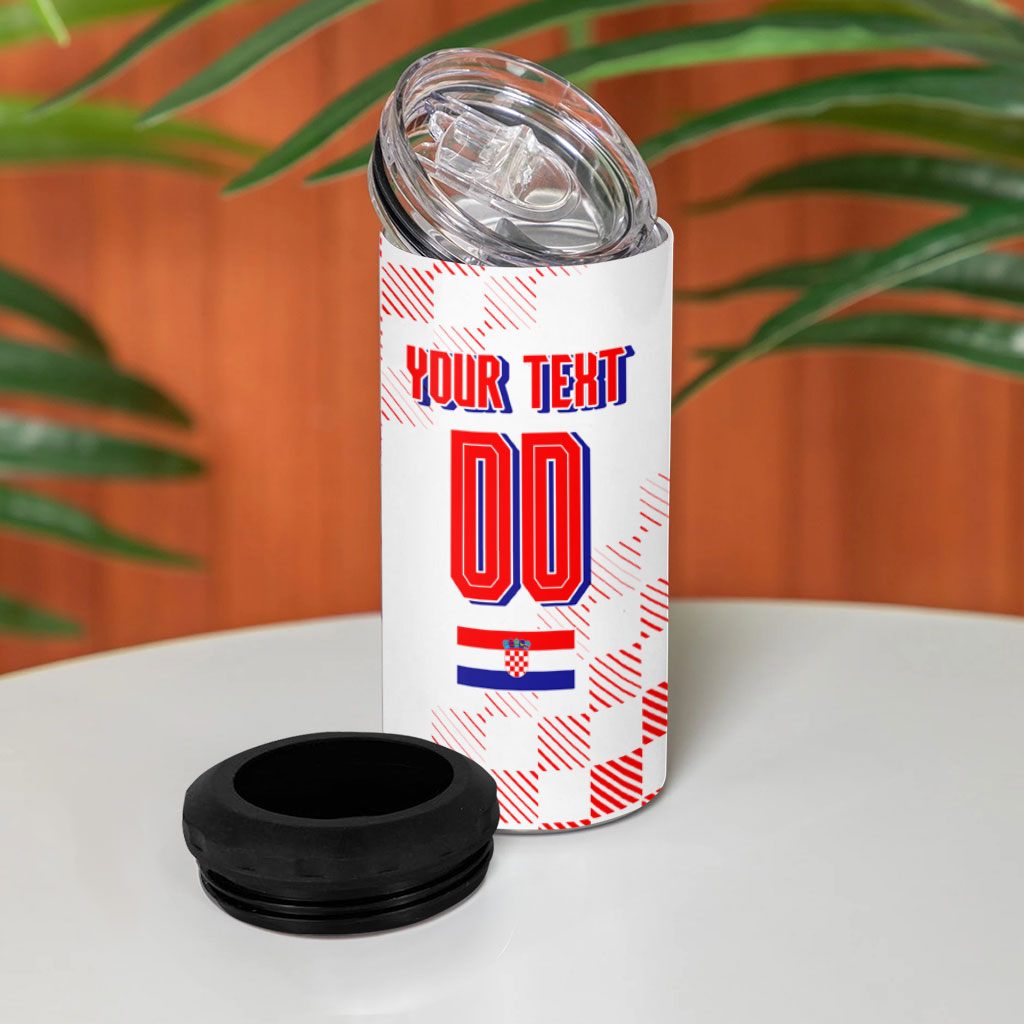 Personalized Croatia Soccer 2026 4 in 1 Can Cooler Tumbler Funa Zlatica Football Mascot - Sahovnica Croatian Checkerboard