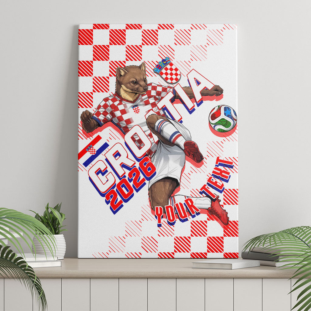 Personalized Croatia Soccer 2026 Canvas Wall Art Funa Zlatica Football Mascot - Sahovnica Croatian Checkerboard