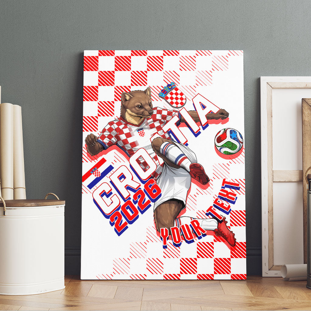Personalized Croatia Soccer 2026 Canvas Wall Art Funa Zlatica Football Mascot - Sahovnica Croatian Checkerboard