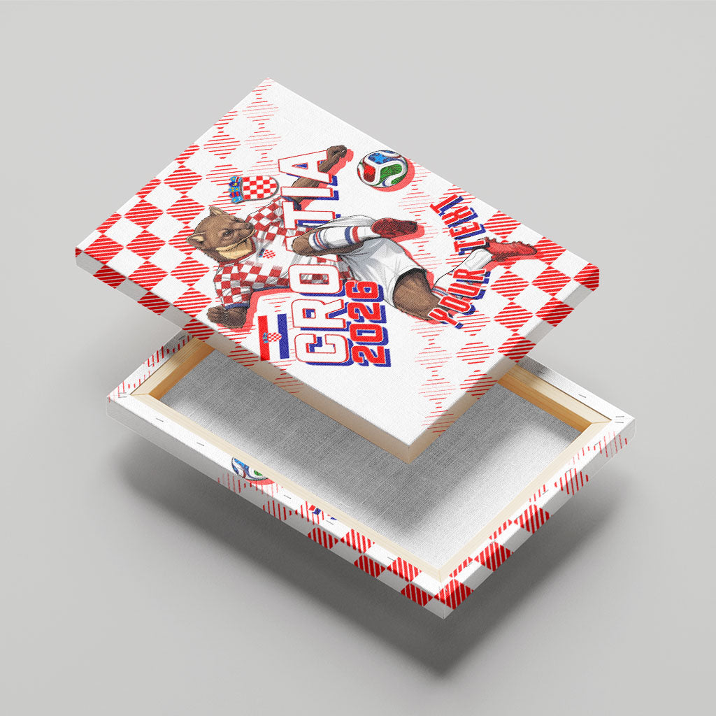 Personalized Croatia Soccer 2026 Canvas Wall Art Funa Zlatica Football Mascot - Sahovnica Croatian Checkerboard