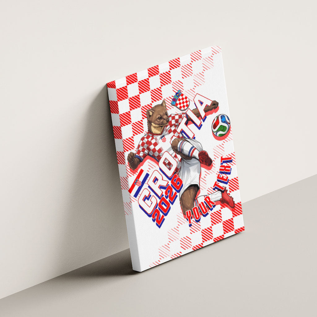 Personalized Croatia Soccer 2026 Canvas Wall Art Funa Zlatica Football Mascot - Sahovnica Croatian Checkerboard