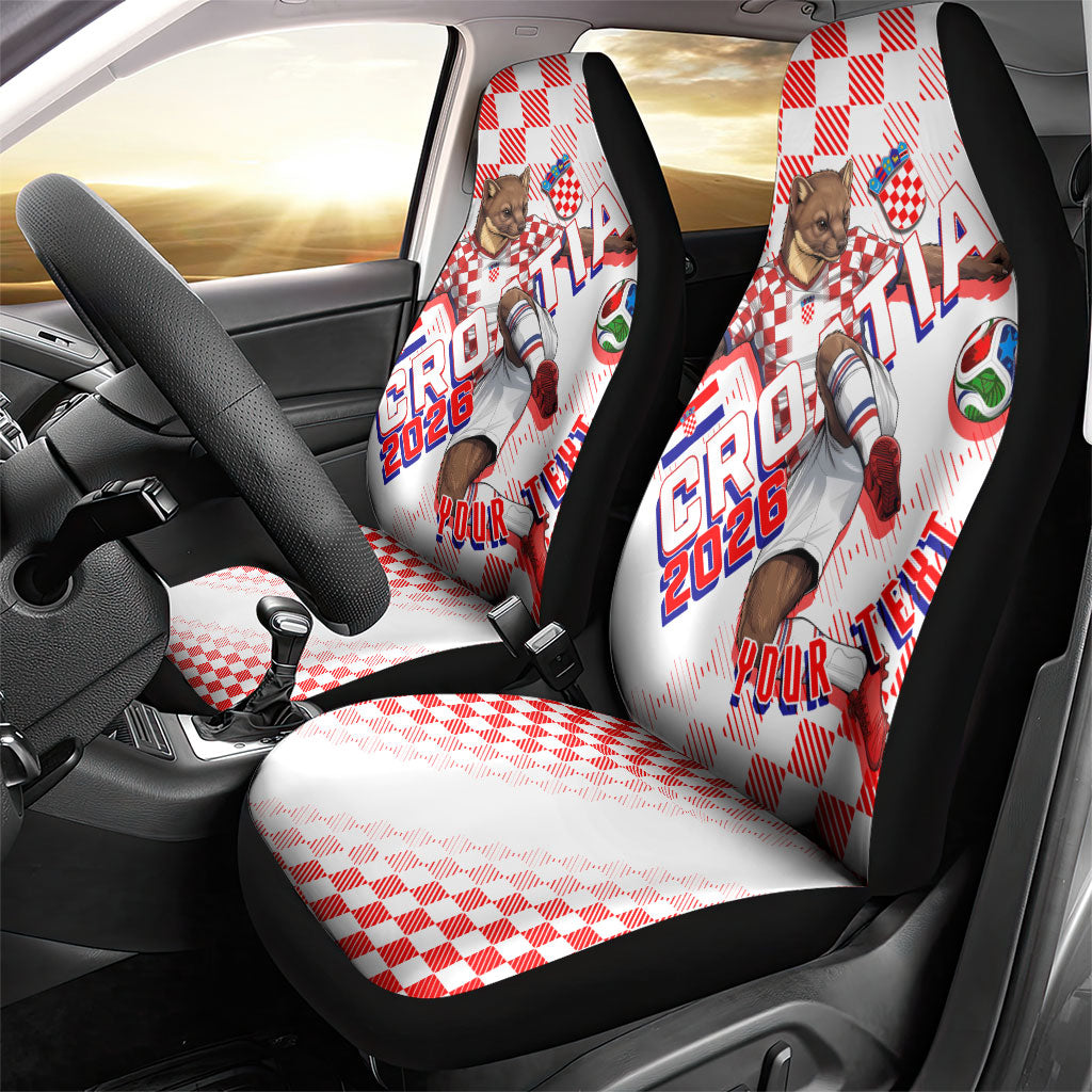 Personalized Croatia Soccer 2026 Car Seat Cover Funa Zlatica Football Mascot - Sahovnica Croatian Checkerboard