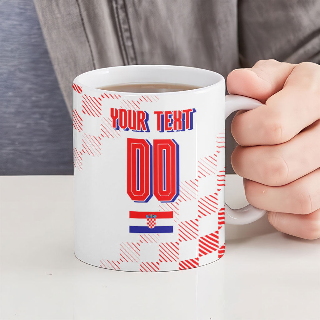 Personalized Croatia Soccer 2026 Ceramic Mug Funa Zlatica Football Mascot - Sahovnica Croatian Checkerboard
