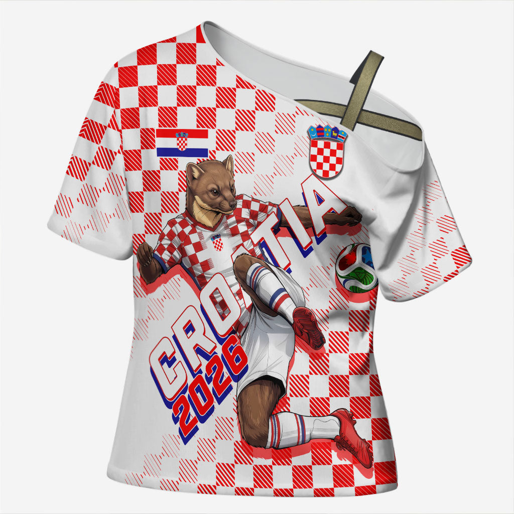 Personalized Croatia Soccer 2026 Cross Shoulder Shirt Funa Zlatica Football Mascot - Sahovnica Croatian Checkerboard