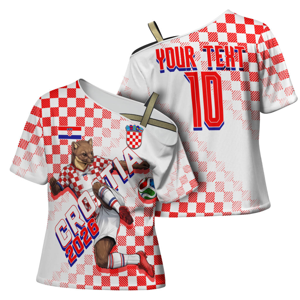 Personalized Croatia Soccer 2026 Cross Shoulder Shirt Funa Zlatica Football Mascot - Sahovnica Croatian Checkerboard