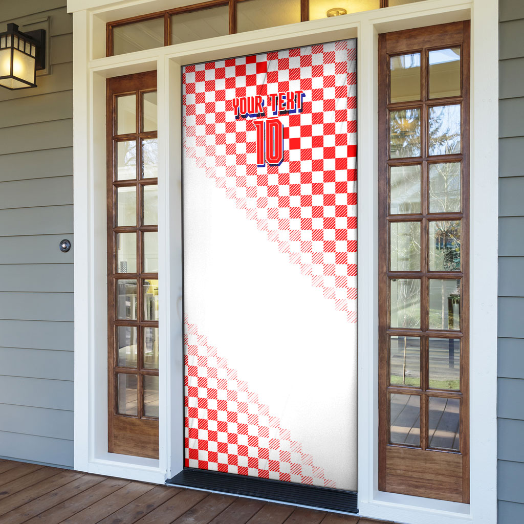 Personalized Croatia Soccer 2026 Door Cover Funa Zlatica Football Mascot - Sahovnica Croatian Checkerboard