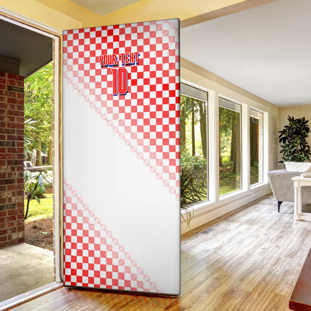 Personalized Croatia Soccer 2026 Door Cover Funa Zlatica Football Mascot - Sahovnica Croatian Checkerboard