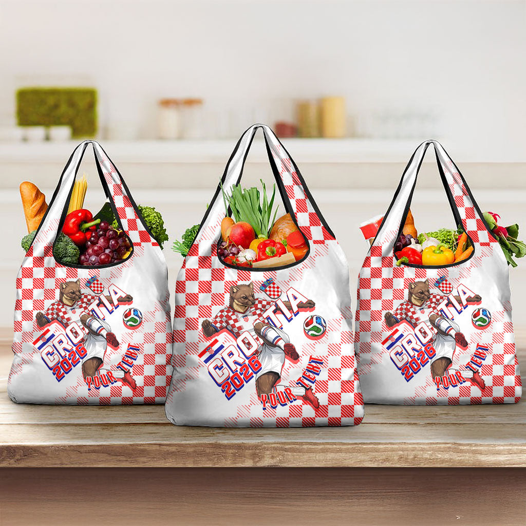 Personalized Croatia Soccer 2026 Grocery Bag Funa Zlatica Football Mascot - Sahovnica Croatian Checkerboard