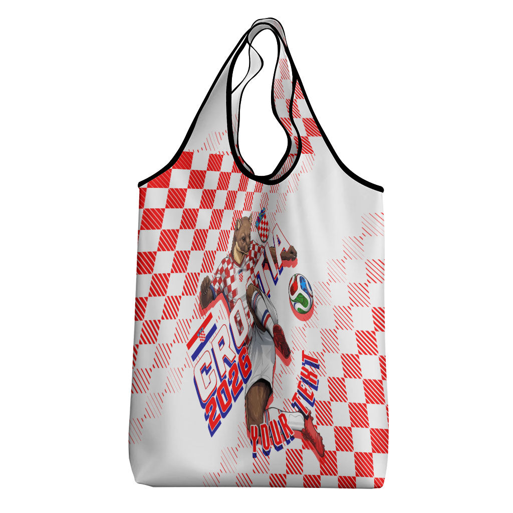 Personalized Croatia Soccer 2026 Grocery Bag Funa Zlatica Football Mascot - Sahovnica Croatian Checkerboard