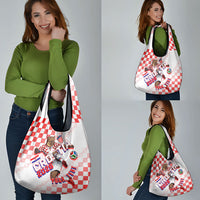 Personalized Croatia Soccer 2026 Grocery Bag Funa Zlatica Football Mascot - Sahovnica Croatian Checkerboard