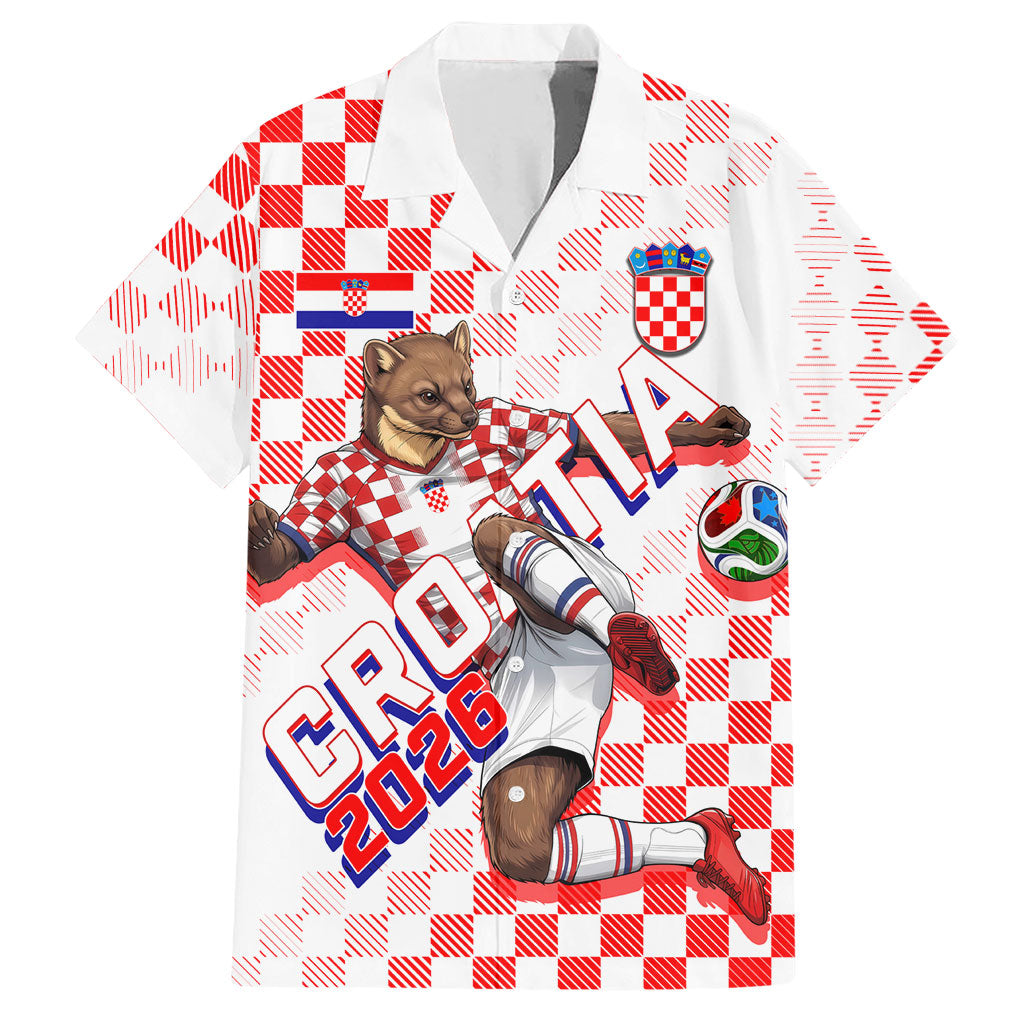 Personalized Croatia Soccer 2026 Hawaiian Shirt Funa Zlatica Football Mascot - Sahovnica Croatian Checkerboard