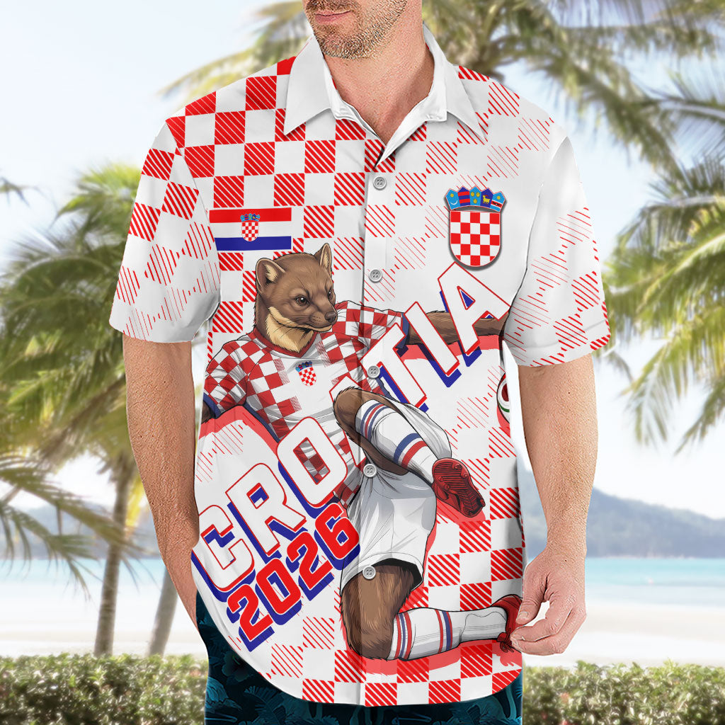 Personalized Croatia Soccer 2026 Hawaiian Shirt Funa Zlatica Football Mascot - Sahovnica Croatian Checkerboard