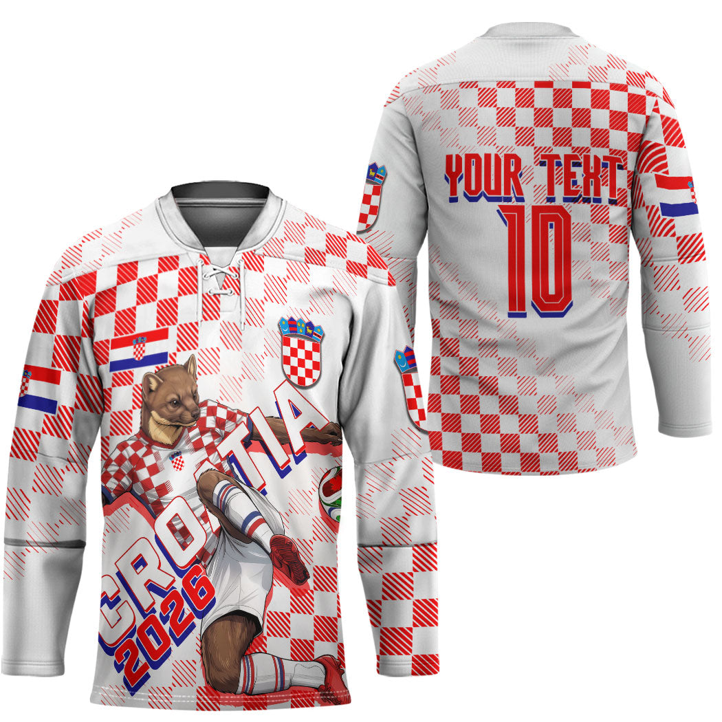 Personalized Croatia Soccer 2026 Hockey Jersey Funa Zlatica Football Mascot - Sahovnica Croatian Checkerboard